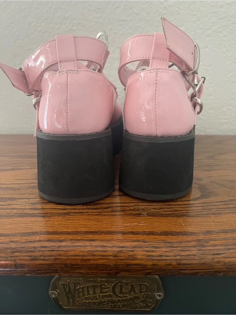 Demonia Faux Patent Leather Platform Mary Janes Pink Shoes Heart Buckle Strap 6